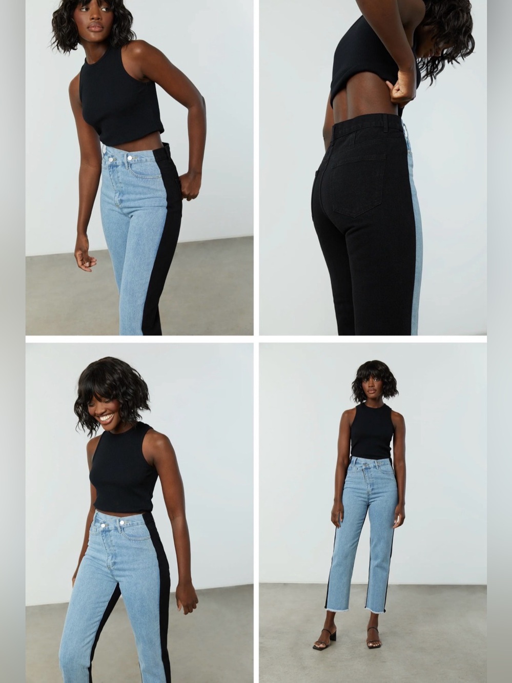 OAK + FORT Two-Tone Black and Light Blue Straight-Leg Jeans